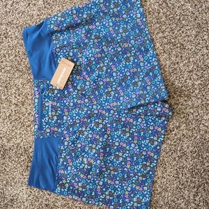 Patagonia Women's Stretch Hydropeak Surf Shorts Blue Floral Print Large NEW